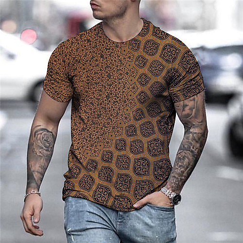 

Men's Unisex Tee T shirt Shirt 3D Print Tribal Graphic Prints Print Short Sleeve Daily Tops Casual Designer Big and Tall Brown