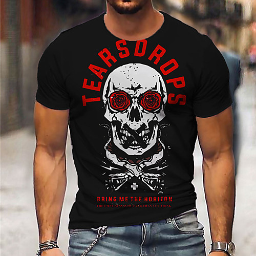 

Men's Unisex Tee T shirt Shirt 3D Print Graphic Prints Skull Print Short Sleeve Daily Tops Casual Designer Big and Tall Black