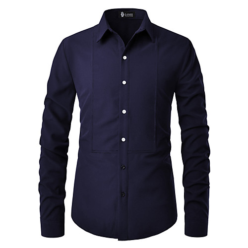 

Men's Shirt Plain Patchwork Long Sleeve Casual Tops Business Simple Lightweight Basic Black Red Navy Blue