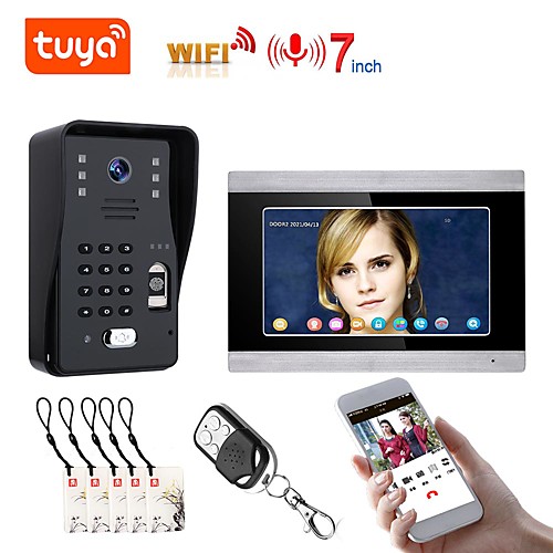 

7 inch Wifi Wireless Video Door Phone Doorbell Intercom System with Wired Fingerprint RFID AHD 1080P Door Access Control System