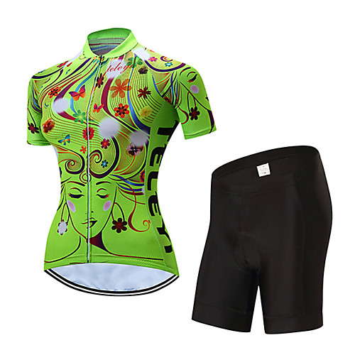 

21Grams Women's Short Sleeve Cycling Jersey with Shorts Summer Polyester Yellow Red Blue Stripes Floral Botanical Bike Clothing Suit UV Resistant 3D Pad Quick Dry Moisture Wicking Breathable Sports