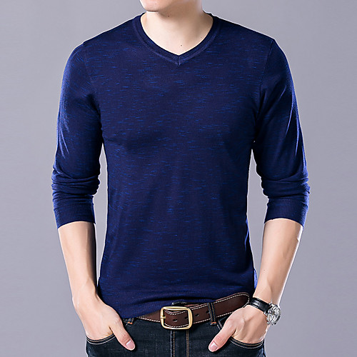 

Men's Stylish Vintage Style Knitted Solid Color Pullover Sweater Long Sleeve Sweater Cardigans V Neck Fall Winter Blue Purple Navy Blue