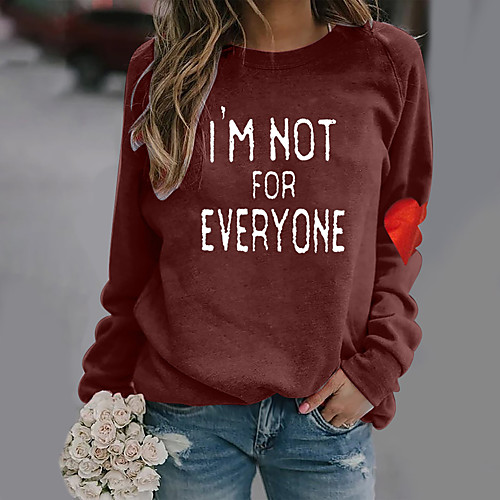 

Women's Painting T shirt Heart Text Long Sleeve Print Round Neck Basic Tops Blue Wine Gray