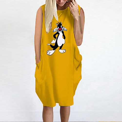 

Women's T Shirt Dress Tee Dress Knee Length Dress Blue Yellow Fuchsia Gray Green White Black Sleeveless Print Summer Round Neck Casual Oversized 2021 S M L XL XXL 3XL 4XL 5XL