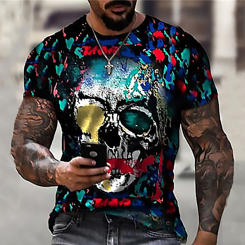 

Men's Unisex Tee T shirt Shirt 3D Print Graphic Prints Skull Print Short Sleeve Daily Tops Casual Designer Big and Tall Blue