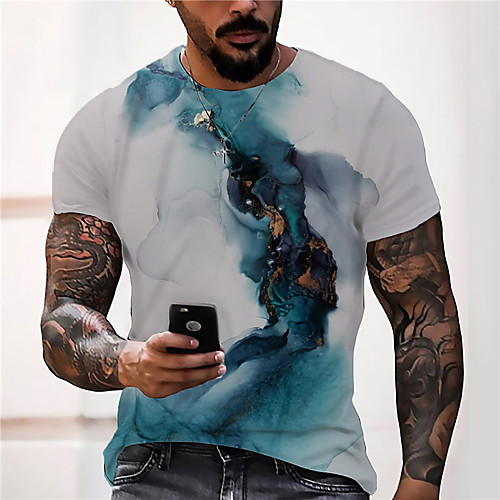 

Men's Unisex Tee T shirt Shirt 3D Print Graphic Prints Ink Painting Print Short Sleeve Daily Tops Casual Designer Big and Tall Blue