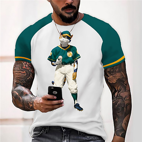 

Men's Unisex Tee T shirt Shirt 3D Print Cat Graphic Prints Print Short Sleeve Daily Tops Casual Designer Big and Tall Green