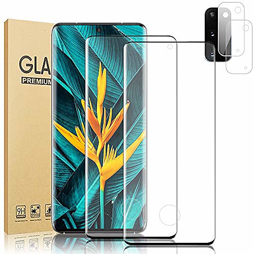

[22] galaxy s20 screen protector, 9h tempered glass with camera lens protector fingerprint unlock support 3d curved full coverage hd screen glass film for samsung galaxy s20 5g (6.2 inch)