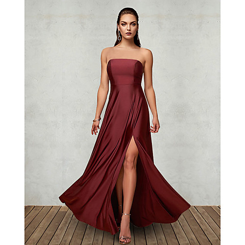 

A-Line Empire Sexy Party Wear Formal Evening Dress Strapless Sleeveless Floor Length Chiffon with Pleats Split 2021