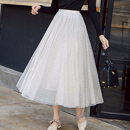 

Women's Date Weekend Basic Streetwear Ankle-Length Skirts Geometric Layered Tulle Print Gray Brown Beige