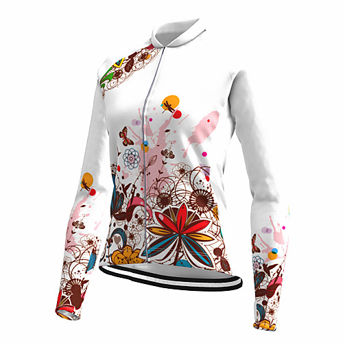 

21Grams Women's Long Sleeve Cycling Jersey Spandex White Floral Botanical Bike Top Mountain Bike MTB Road Bike Cycling Quick Dry Moisture Wicking Sports Clothing Apparel / Stretchy / Athleisure