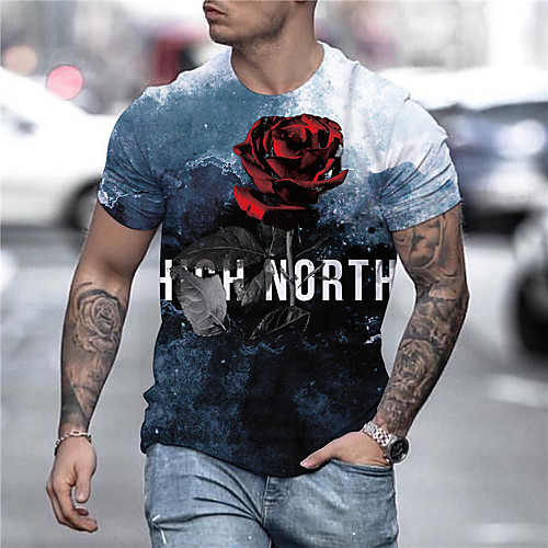 

Men's Unisex Tee T shirt Shirt 3D Print Graphic Prints Rose Print Short Sleeve Daily Tops Casual Designer Big and Tall Blue