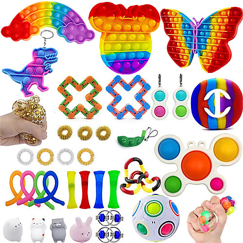 

36 pcs Rainbow Push Bubble Pops Fidget Sensory Toy for Autisim Special Needs Anti-stress Game Stress Relief Squishy Pop Fidget Toys