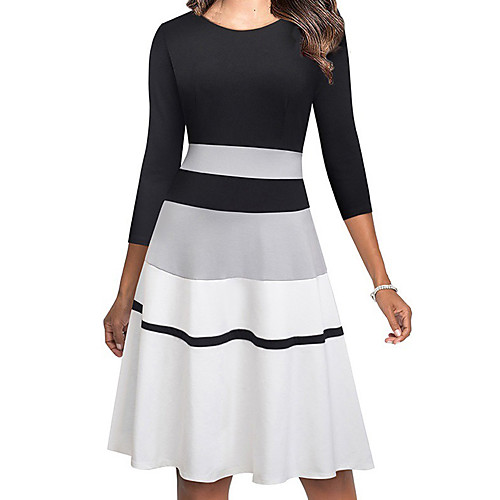 

Women's Sheath Dress Knee Length Dress Black 3/4 Length Sleeve Striped Fall Spring Elegant 2021 S M L XL XXL