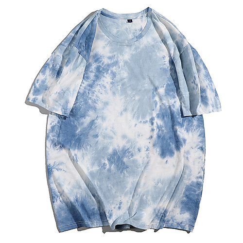 

Women's Painting T shirt Tie Dye Print Round Neck Basic Tops Oversized 100% Cotton Blue