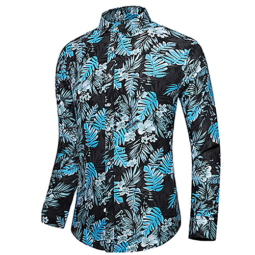 

Men's Shirt Other Prints Floral Color Block Leaves Print Long Sleeve Street Tops Fashion Streetwear Cool Hawaiian Blue Green Navy Blue