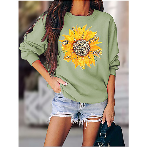 

Women's Sweatshirt Pullover Floral Leopard Sunflower Print Daily Sports Hot Stamping Sportswear Streetwear Hoodies Sweatshirts Wine Fuchsia Green