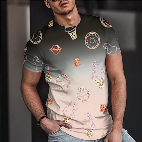 

Men's Unisex Tee T shirt Shirt 3D Print Food Graphic Prints Print Short Sleeve Daily Tops Casual Designer Big and Tall Blushing Pink