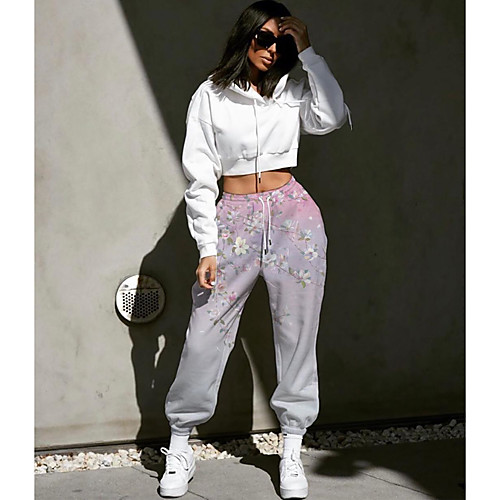 

Women's Designer Streetwear Comfort Going out Weekend Jogger Pants Flower / Floral Gradient Full Length Elastic Drawstring Design Print Blushing Pink