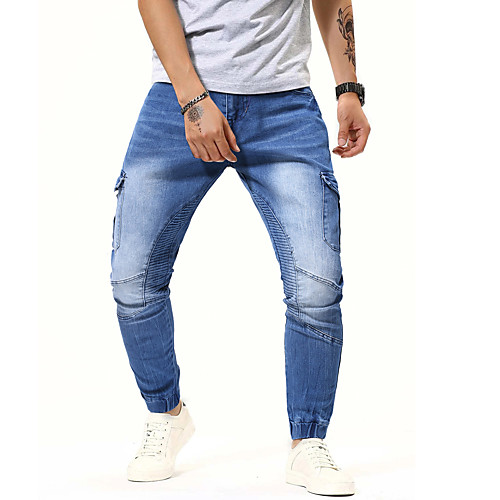 

Men's Stylish Jeans Chinos Pants Solid Color Blue