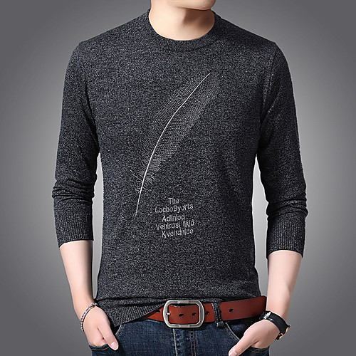 

Men's Stylish Vintage Style Knitted Letter Pullover Sweater Long Sleeve Sweater Cardigans Crew Neck Fall Winter Blue Gray Black