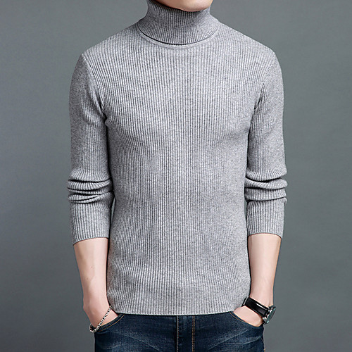 

Men's Unisex Stylish Vintage Style Knitted Solid Color Pullover Sweater Long Sleeve Sweater Cardigans Turtleneck Fall Winter Wine Gray Camel