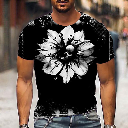 

Men's Unisex Tee T shirt Shirt 3D Print Floral Graphic Prints Print Short Sleeve Daily Tops Casual Designer Big and Tall Blue Yellow Gray
