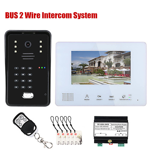 

7 Inch Bus 2 Wire Rfid Video Door Phone Intercom Systems For Code Keypad Rfic Camera Home Access Control System