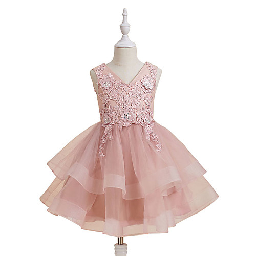 

A-Line Knee Length Flower Girl Dresses Party Chiffon Sleeveless V Neck with Appliques