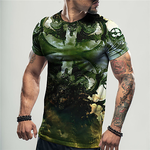 

Men's Unisex Tee T shirt Shirt 3D Print Graphic Prints Building Print Short Sleeve Daily Tops Casual Designer Big and Tall Green