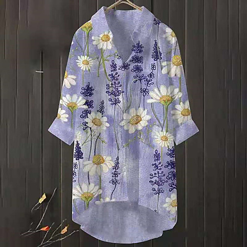 

Women's Shirt Dress Short Mini Dress Blue Purple White Half Sleeve Floral Print Summer V Neck Casual 2021 S M L XL XXL 3XL / Cotton