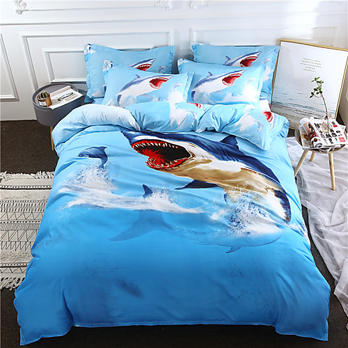 

Shark Style Duvet Cover Sets 3D Digital Print Bedding Sets with 2 Pillowcase Ocean Fish Cartoon Shark Print Comforter Cover Set Soft Microfiber with Zipper Closure