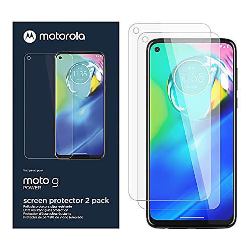 

essentials (2 pack) moto g power (2020 version) screen protectors- strong tempered glass with antimicrobial treatment for freshness [not for g power 2021]