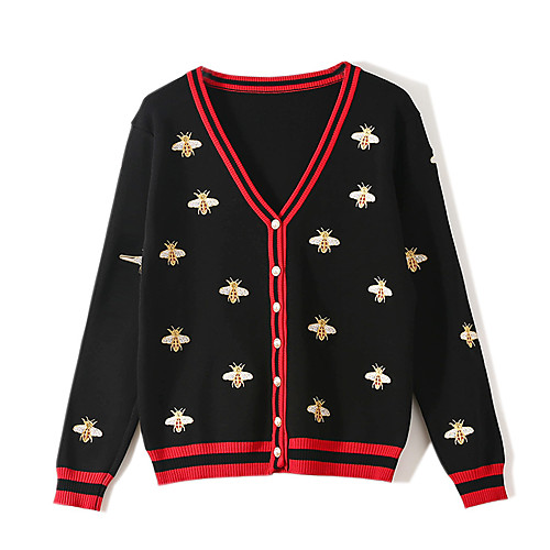 

Women's Bee Cardigan Long Sleeve Sweater Cardigans V Neck White Black