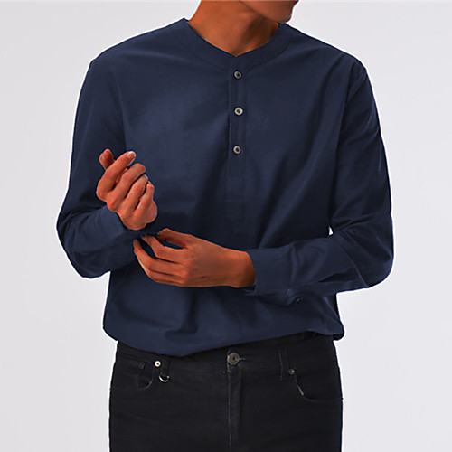 

Men's Shirt Plain Patchwork Long Sleeve Casual Tops Business Simple Lightweight Basic White Black Red