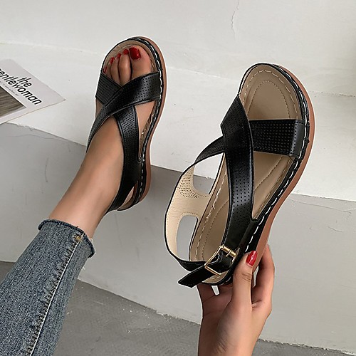 

Women's Sandals Wedge Heel Round Toe PU Solid Colored Red Green Black