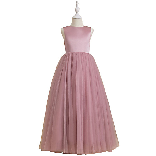 

A-Line Floor Length Flower Girl Dresses Party Chiffon Sleeveless Jewel Neck with Pleats