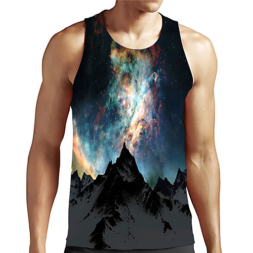 

Men's Unisex Tank Top Undershirt 3D Print Galaxy Graphic Prints Plus Size Print Sleeveless Casual Tops Basic Designer Big and Tall Blue