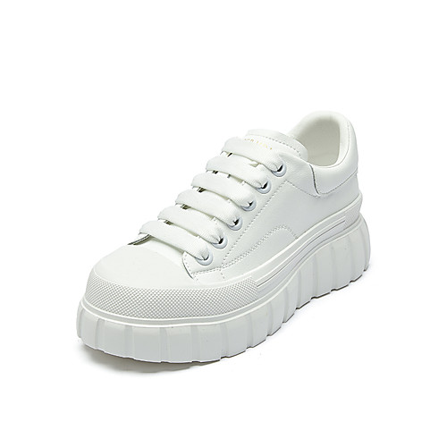 

Women's Sneakers White Shoes Flat Heel Round Toe Booties Ankle Boots Daily Home Leather Solid Colored White Black