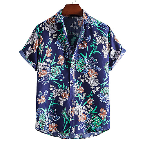 

Men's Shirt Floral Short Sleeve Casual Tops Hawaiian Blue