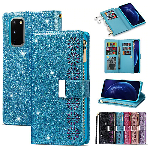 

Glitter Shine PU Leather Wallet Phone Case For Samsung Galaxy S20 Plus S20 Ultra Note 20 Ultra A71 A51 A31 A21s S10 Plus Magnetic Flip Folio Full Body Protective Cover with Card Slots Kickstand