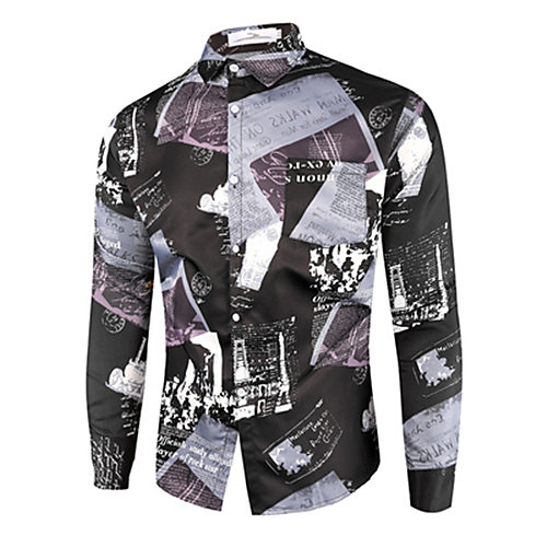 

Men's Shirt Graphic Long Sleeve Casual Tops Casual White Black