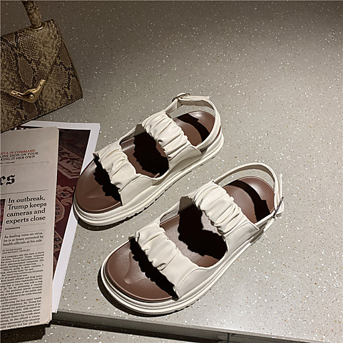 

Women's Sandals Flat Heel Open Toe Daily PU Solid Colored Black Beige