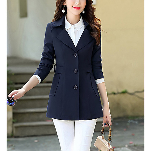 

Women's Coat Causal Fall Spring Regular Coat V Neck Regular Fit Casual Jacket Solid Color Pocket Light Blue Navy