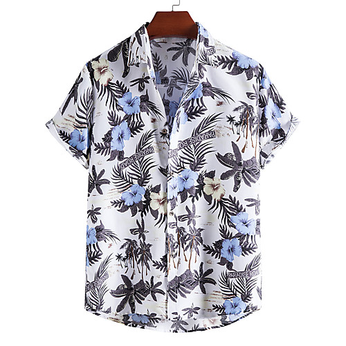 

Men's Shirt Floral Short Sleeve Casual Tops Hawaiian White