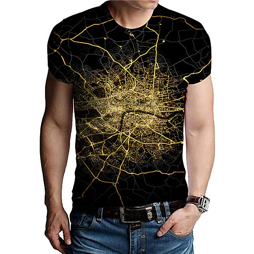 

Men's Unisex Tee T shirt Shirt 3D Print Map Graphic Prints Print Short Sleeve Daily Tops Casual Designer Big and Tall Black