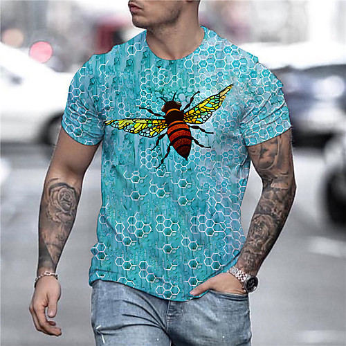 

Men's Unisex Tee T shirt Shirt 3D Print Graphic Prints Bee Print Short Sleeve Daily Tops Casual Designer Big and Tall Blue