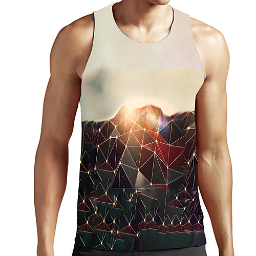 

Men's Unisex Tank Top Undershirt 3D Print Graphic Prints Geometry Plus Size Print Sleeveless Casual Tops Basic Designer Big and Tall Beige