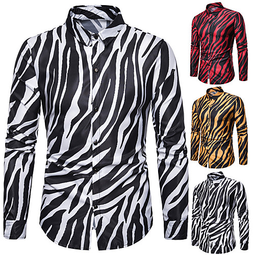 

Men's Shirt Zebra Long Sleeve Casual Tops Exaggerated Yellow White Red