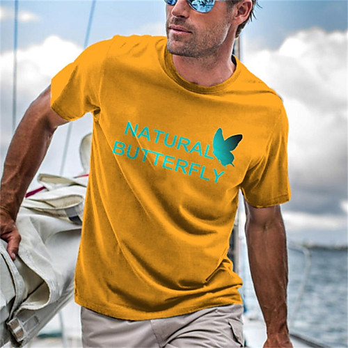 

Men's Unisex Tee T shirt Shirt Hot Stamping Butterfly Graphic Prints Letter Short Sleeve Casual Tops Cotton Basic Fashion Designer Big and Tall Blue Yellow Blushing Pink